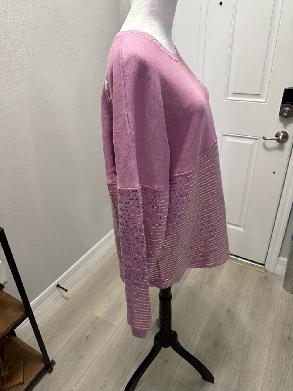 Disney Spirit Jersey Pink Sequin-Striped Crewneck Sweatshirt - Picture 6 of 8